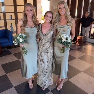 Revelry Skye Satin Dress in Silver Sage